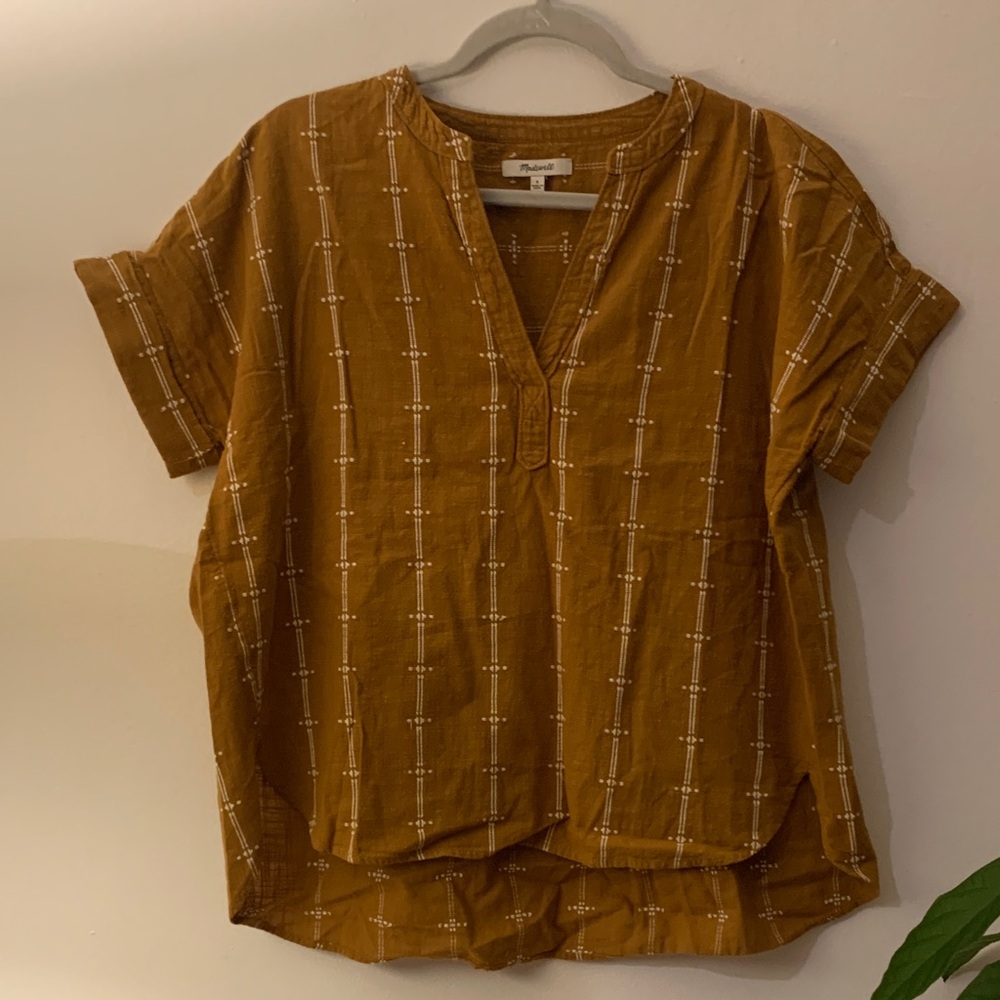 Madewell Brown V-Neck Blouse with Pattern - Preloved
